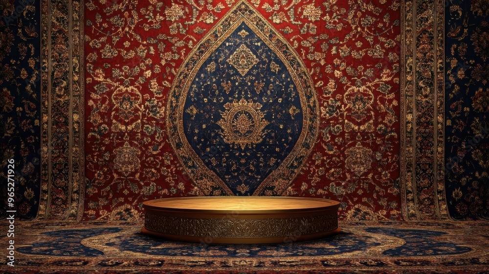 Luxurious Persian carpet with intricate design in deep reds and blues ...