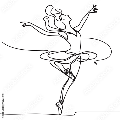 One continuous single drawing line art doodle dance, ballet, ballerina, dancer, beautiful, One continuous line drawing woman beauty ballet