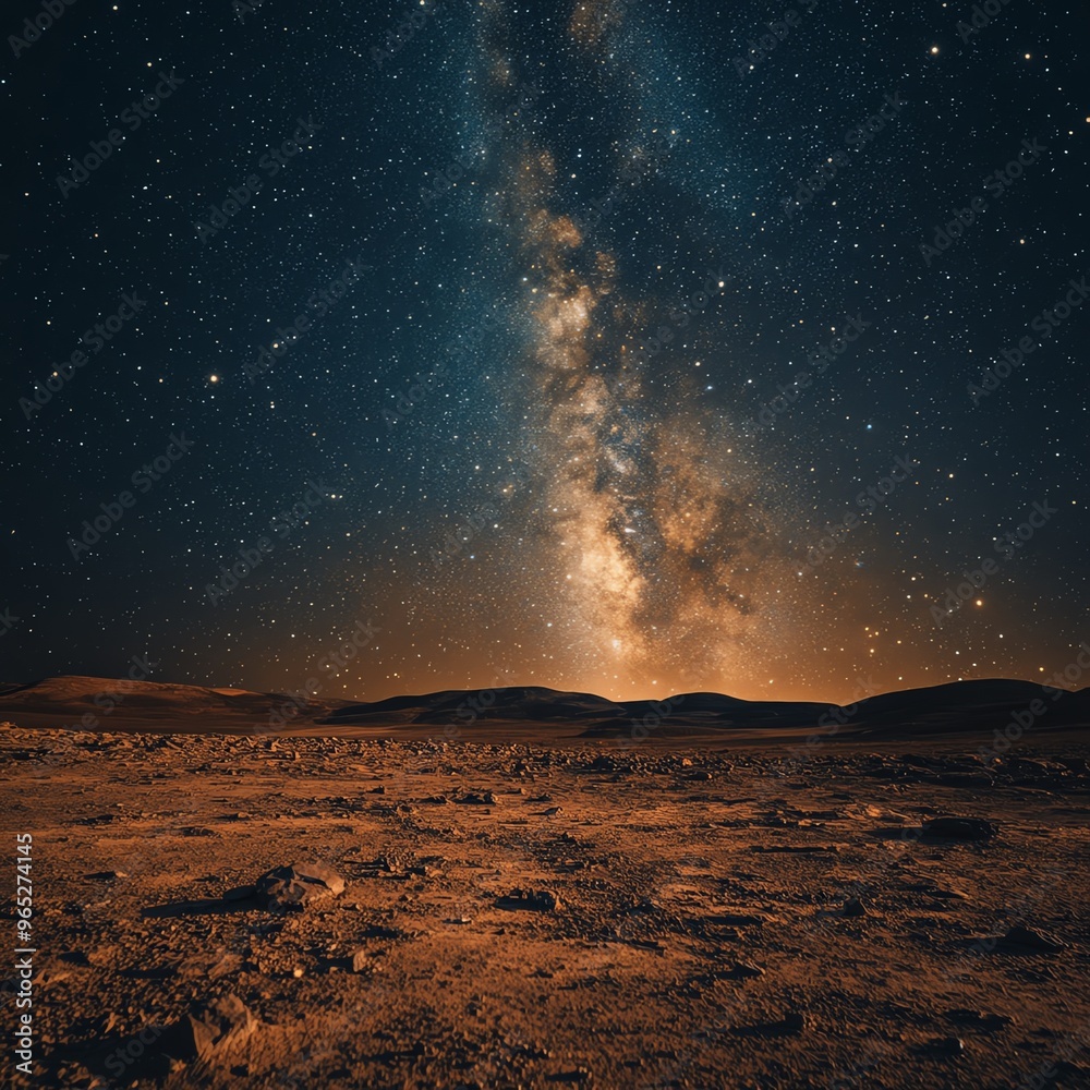 The Martian landscape under a canopy of stars, with the galaxys core visible on the horizon Mars Stars Galaxy, cosmic perspective The Martian landscape under a canopy of stars, with the galaxys core visible on the horizon Mars Stars Galaxy, cosmic perspective