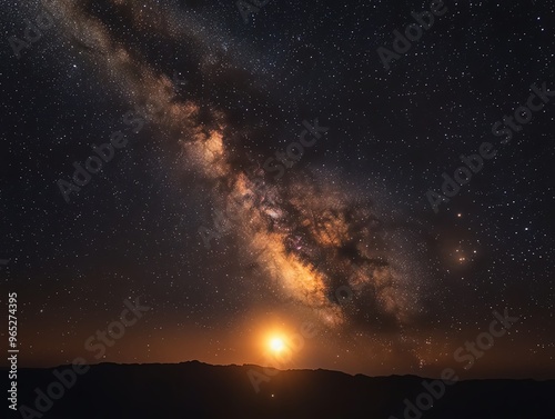 The Sun illuminating Venus, with the Milky Way galaxy adding a layer of celestial beauty Venus Galaxy Sun, cosmic illumination