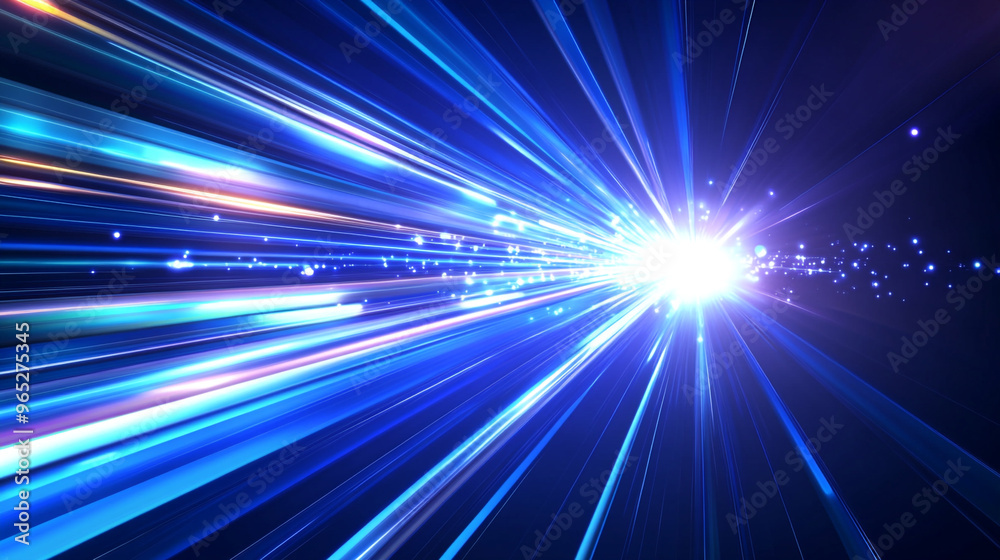 Abstract technology glowing futuristic blue light lines with speed motion blur effect on dark blue background. Abstract technology glowing futuristic blue light lines with speed motion blur effect on dark blue background.
