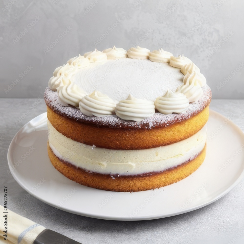 Product shot of white cream cake on plate Product shot of white cream cake on plate