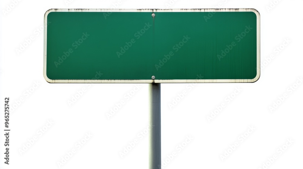 Empty blank green road sign on a sturdy metal pole isolated on white background Empty blank green road sign on a sturdy metal pole isolated on white background