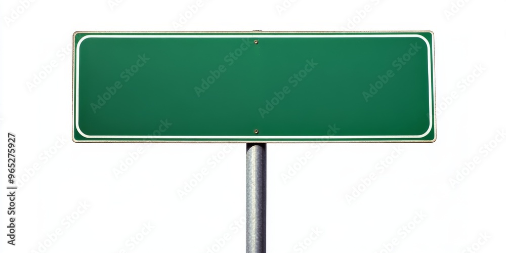 Empty blank green road sign on a sturdy metal pole isolated on white background Empty blank green road sign on a sturdy metal pole isolated on white background