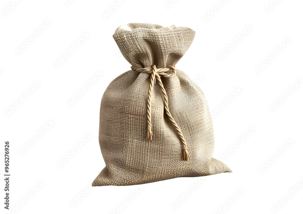 Burlap sack with string tie, traditional storage bag made from natural fibers. Isolated on a transparent background Burlap sack with string tie, traditional storage bag made from natural fibers. Isolated on a transparent background