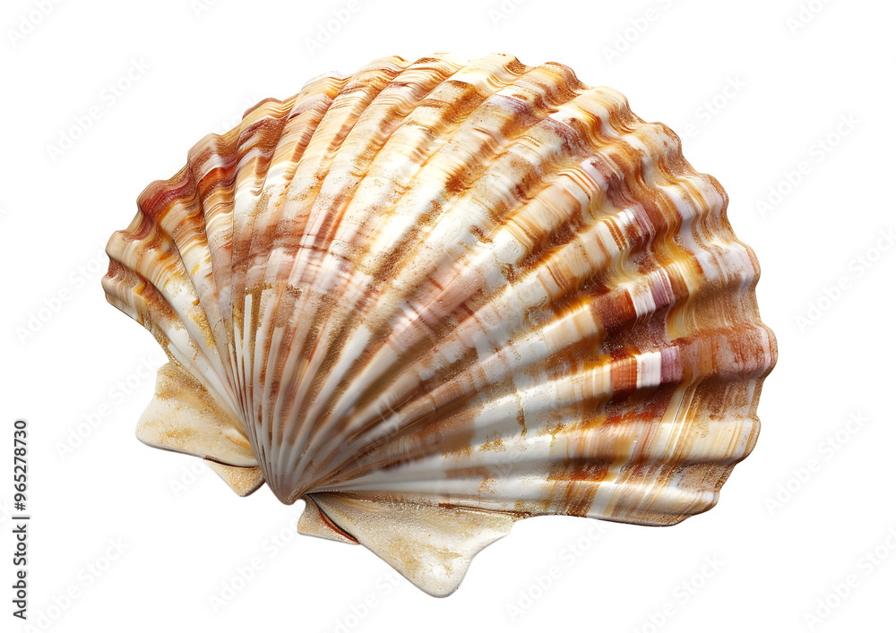Fototapeta premium Seashell with ridged pattern, marine object for decoration. Isolated on a transparent background