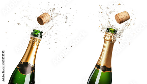 champagne splashing out of bottle isolated on a transparent background