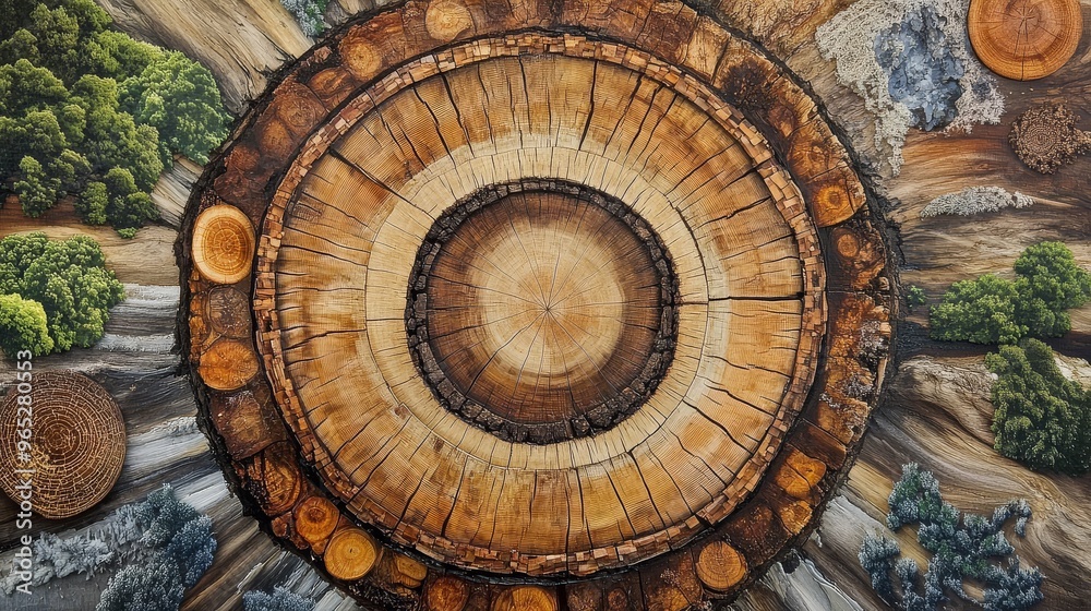 The layered circles of a tree trunk reveal an intricate tapestry of natural history, depicting past climates and seasonal changes.