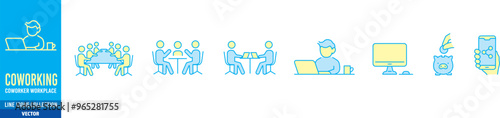 Co-working space icons set. 