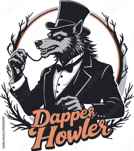 A tuxedo and top hat, holding a monocle, with the text "Dapper Howler."