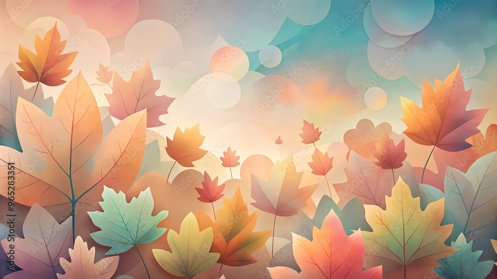 Stylized autumn leaves in soft hues against an abstract background with circular shapes
Stylized autumn leaves in soft hues against an abstract background with circular shapes