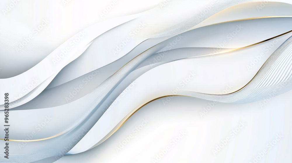 Obraz premium Clean and elegant white backdrop with intricate paper cut designs, highlighted by luxurious golden lines blue silk luxury wave background 