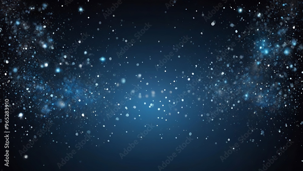Fototapeta premium Bokeh style abstract backdrop with dark blurry blue theme in background and white particles in foreground