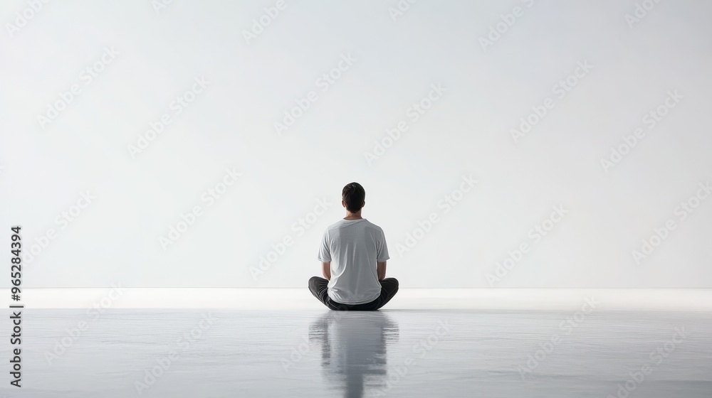 A tranquil and minimalistic white backdrop creates a sense of isolation, encouraging introspection and reflection on decisions. A tranquil and minimalistic white backdrop creates a sense of isolation, encouraging introspection and reflection on decisions.