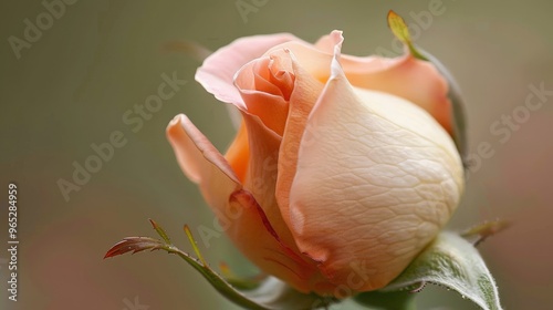 Close-up of a single rosebud with pastel petals
