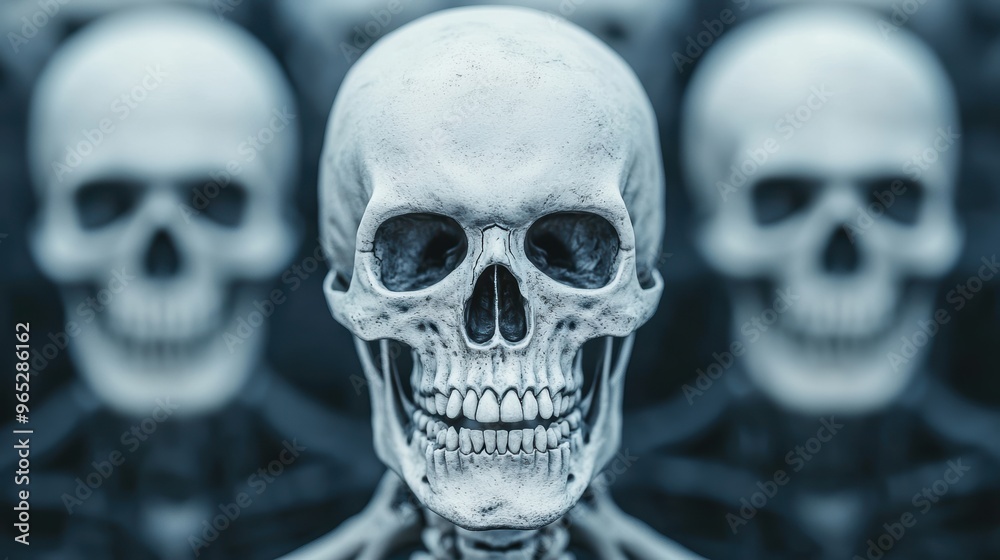 Fototapeta premium Fantasy Adventures Unveiled: Intriguing Skeleton Art in 8K Detail with Copy Space for Text