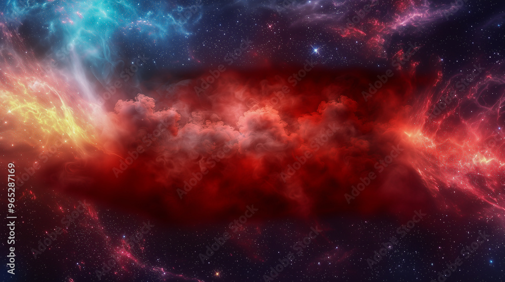 Naklejka premium Cosmic Red Nebula with Bright Stellar Light in Space..