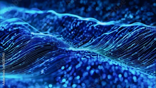 Abstract Blue Waves of Digital Data