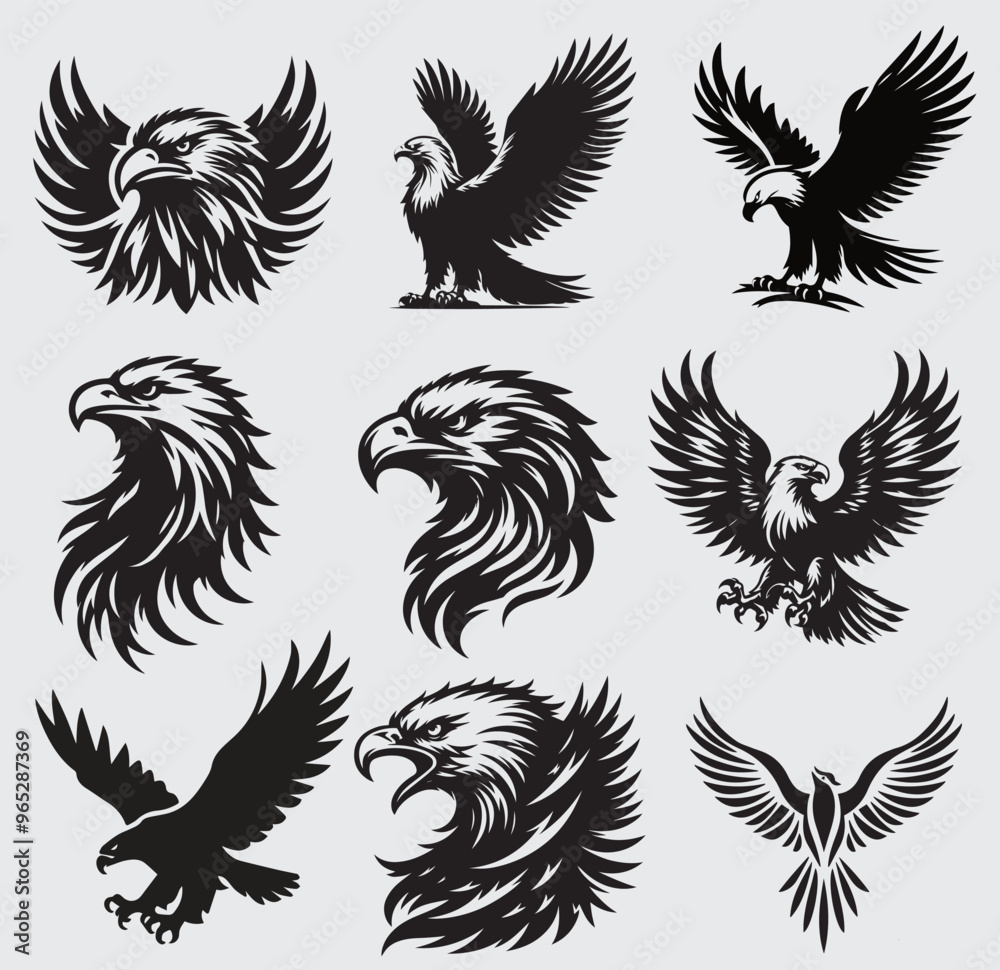 eagle silhouette icon set eagle silhouette icon set