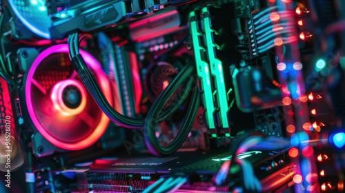 Close-Up of a Computer's Interior with RGB Lighting