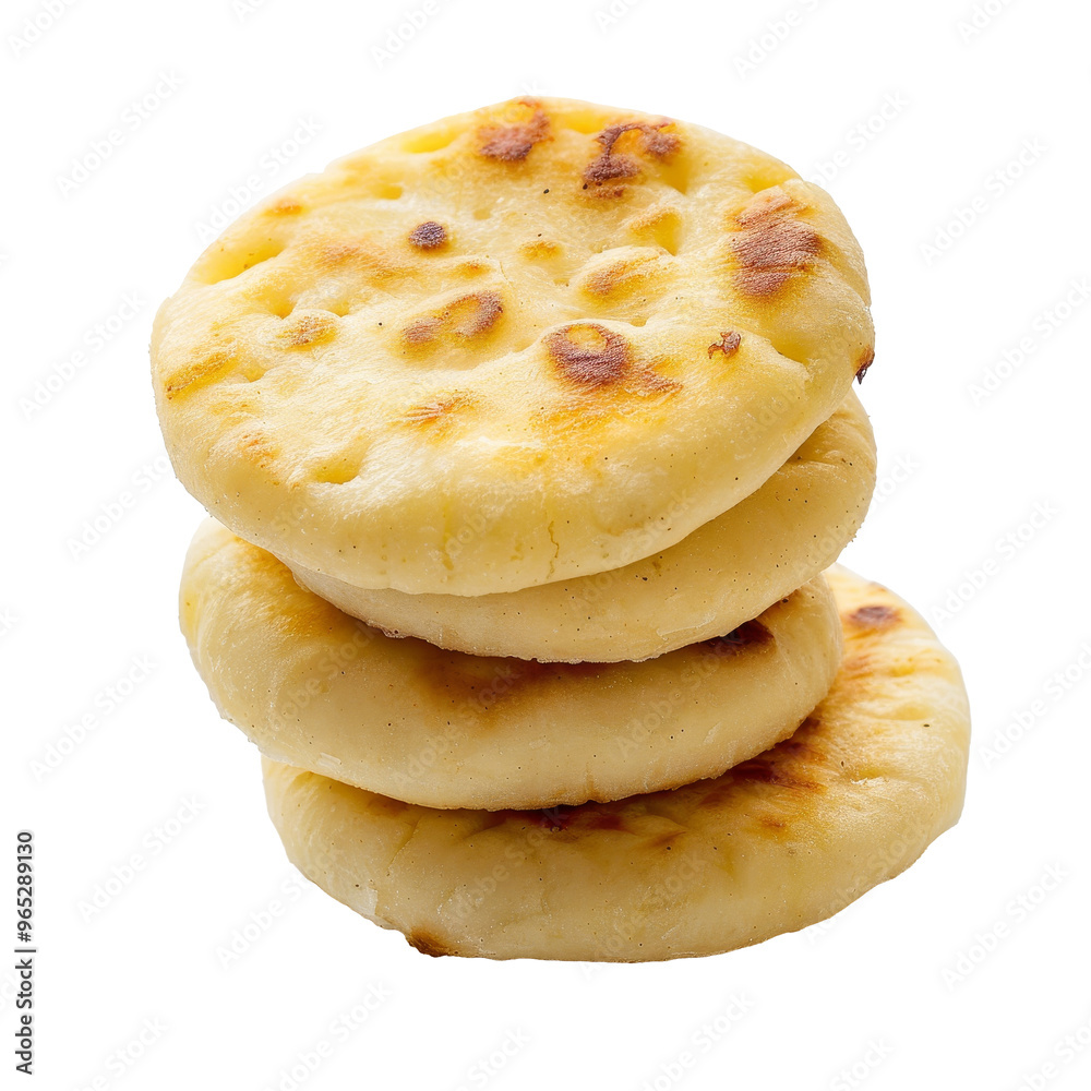 Soft, fluffy rounds of freshly made flatbread stacked on a transparent background, showcasing a warm, golden-brown appearance perfect for any meal Soft, fluffy rounds of freshly made flatbread stacked on a transparent background, showcasing a warm, golden-brown appearance perfect for any meal