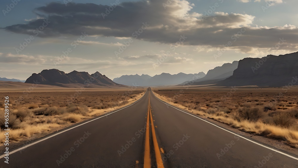 landscape background of a long straight road that stretches into the horizon with grasses, blue sky, clouds and mountains landscape background of a long straight road that stretches into the horizon with grasses, blue sky, clouds and mountains