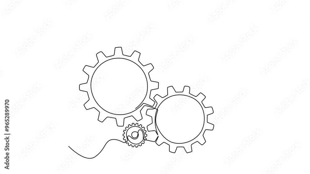 Animated self drawing of continuous line draw of round metal wheel gear cog for mechanical company logo identity. Teamwork and collaboration process at office concept. Full length one line animation Animated self drawing of continuous line draw of round metal wheel gear cog for mechanical company logo identity. Teamwork and collaboration process at office concept. Full length one line animation