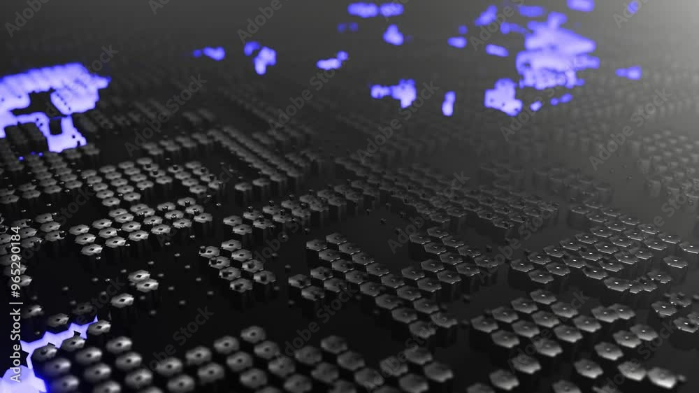 Dark metal honeycombs with luminous elements with dynamic movement seamless 3d render loop animation Dark metal honeycombs with luminous elements with dynamic movement seamless 3d render loop animation