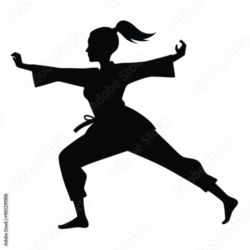 Karate Women Silhouette in Action.