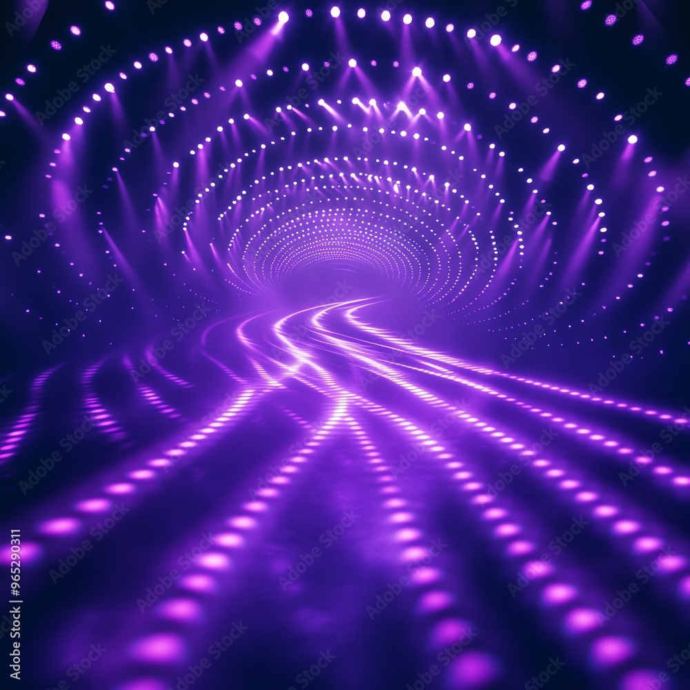 A vibrant purple tunnel illuminated by dynamic lights, creating a mesmerizing path into the unknown. A vibrant purple tunnel illuminated by dynamic lights, creating a mesmerizing path into the unknown.