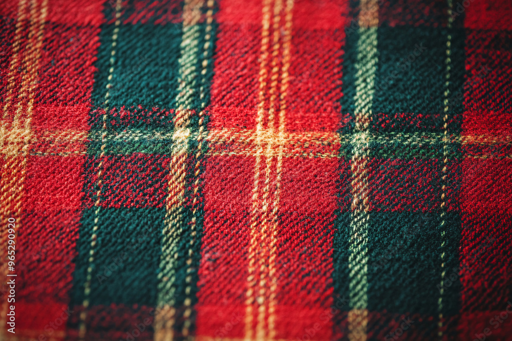red and green plaid fabric, highlighting the intricate criss-cross patterns and textured woven material red and green plaid fabric, highlighting the intricate criss-cross patterns and textured woven material