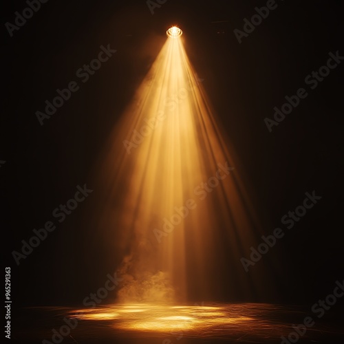 A warm golden light beam shines down from a dark ceiling, creating a dramatic and mystical atmosphere in the space.