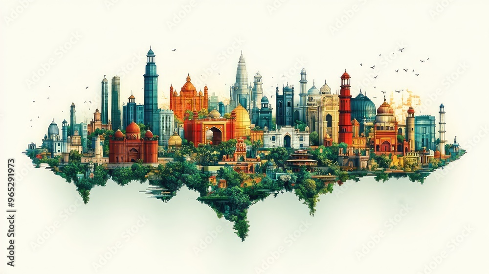 Obraz premium Illustration Of A Mosque And Mecca, Generative AI