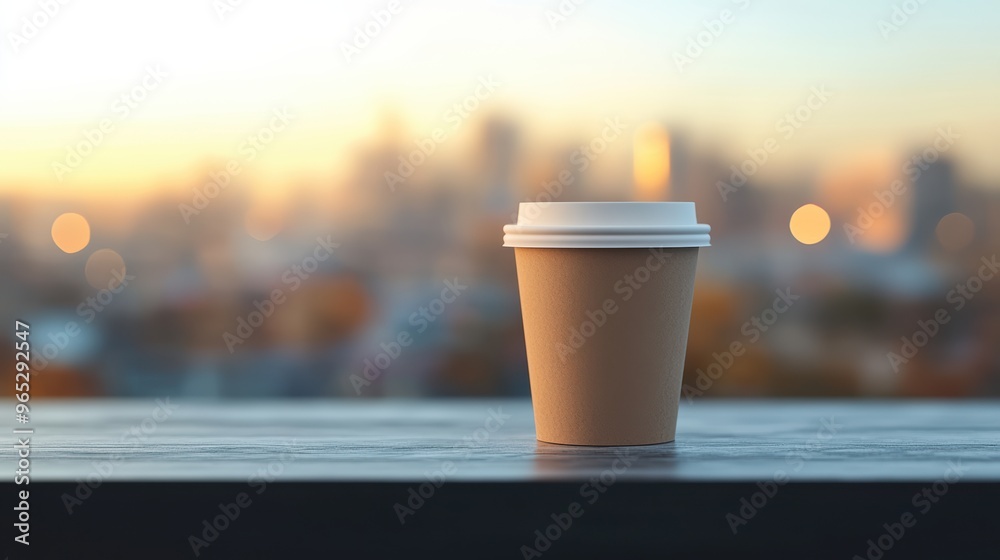 Coffee Cup on a Rooftop with a Blurred City Skyline. Coffee Cup on a Rooftop with a Blurred City Skyline.
