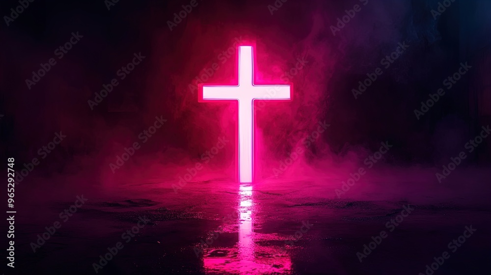 Stunning Neon Pink Cross: A Striking Poster for Modern Sports Interiors, Illuminated by Soft Gradients Against a Mysterious Dark Background Stunning Neon Pink Cross: A Striking Poster for Modern Sports Interiors, Illuminated by Soft Gradients Against a Mysterious Dark Background