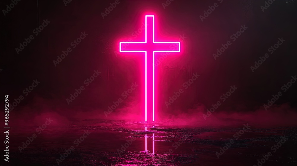 Stunning Neon Pink Cross: A Striking Poster for Modern Sports Interiors, Illuminated by Soft Gradients Against a Mysterious Dark Background Stunning Neon Pink Cross: A Striking Poster for Modern Sports Interiors, Illuminated by Soft Gradients Against a Mysterious Dark Background