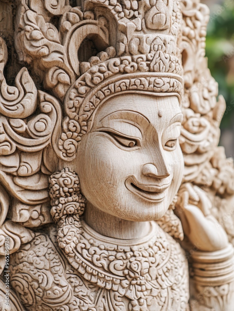 Intricate Wooden Sculpture of a Delicate Figure. Intricate Wooden Sculpture of a Delicate Figure.