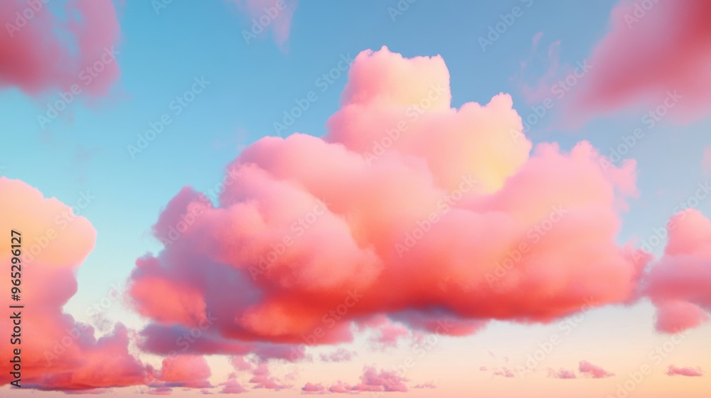 Fluffy pink clouds float gently in a tranquil sky as the sun sets, creating a peaceful and picturesque atmosphere Fluffy pink clouds float gently in a tranquil sky as the sun sets, creating a peaceful and picturesque atmosphere