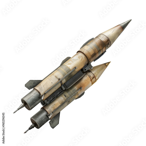 Dual-engine military missile model displayed on a transparent background for educational and presentation purposes photo