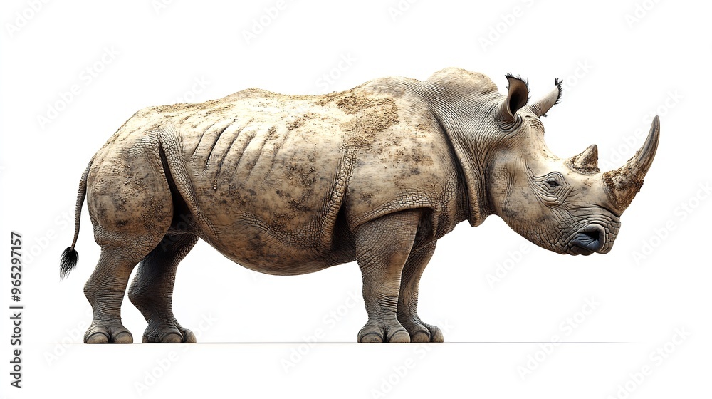 Obraz premium big grey rhinoceros, wild african animal isolated on a white background