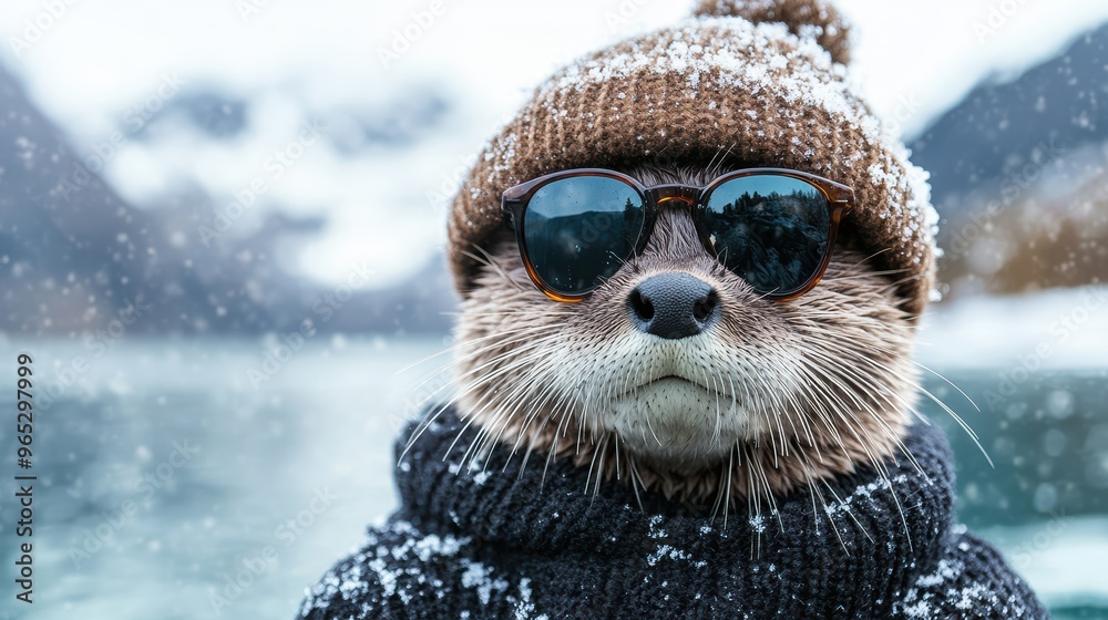 Cool Otter in Winter. Cool Otter in Winter.