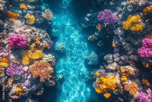 Colorful Coral Reef Underwater Scene with Sunbeams