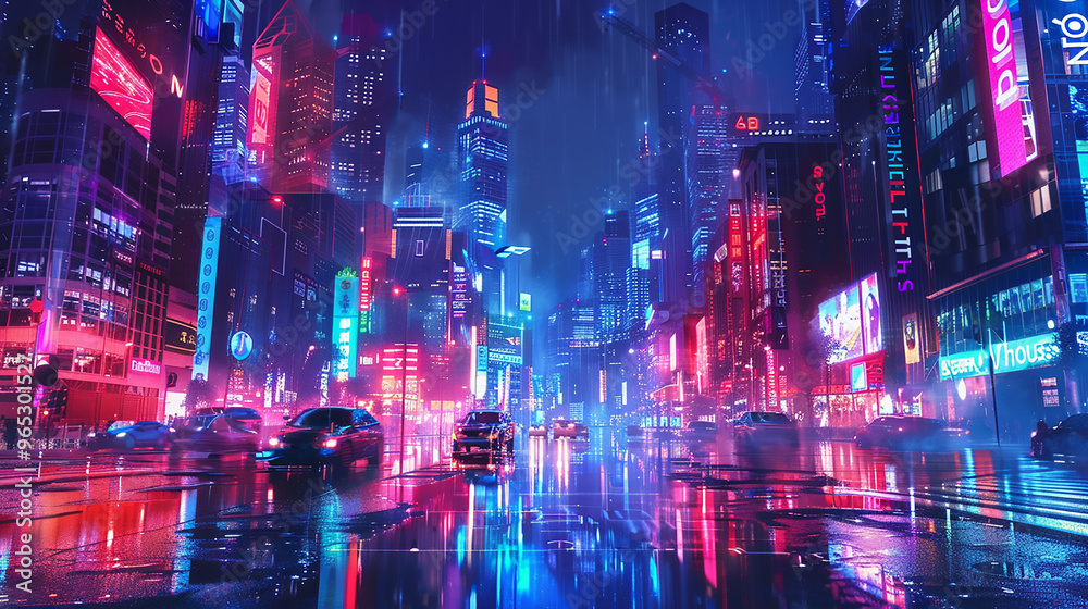 Obraz premium Generative Ai Technology Abstract concept of the urban street at night, red blue neon city, background with geometric shapes 