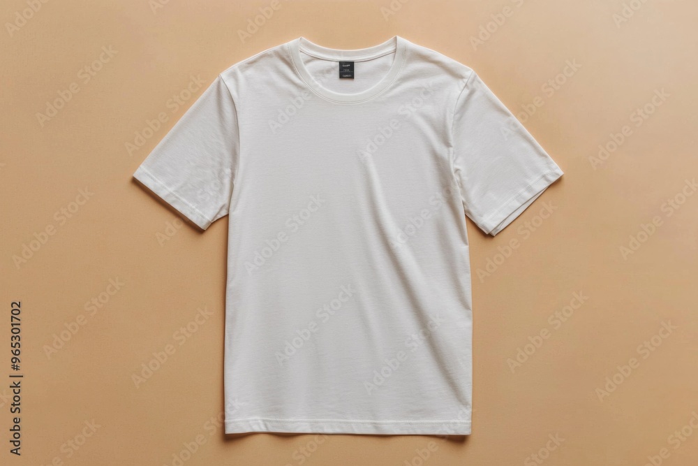 Simple Tshirt Flatlay mockup in beige background created with generative AI Simple Tshirt Flatlay mockup in beige background created with generative AI