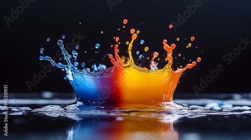 Abstract Blue and Orange Water Drop Splash