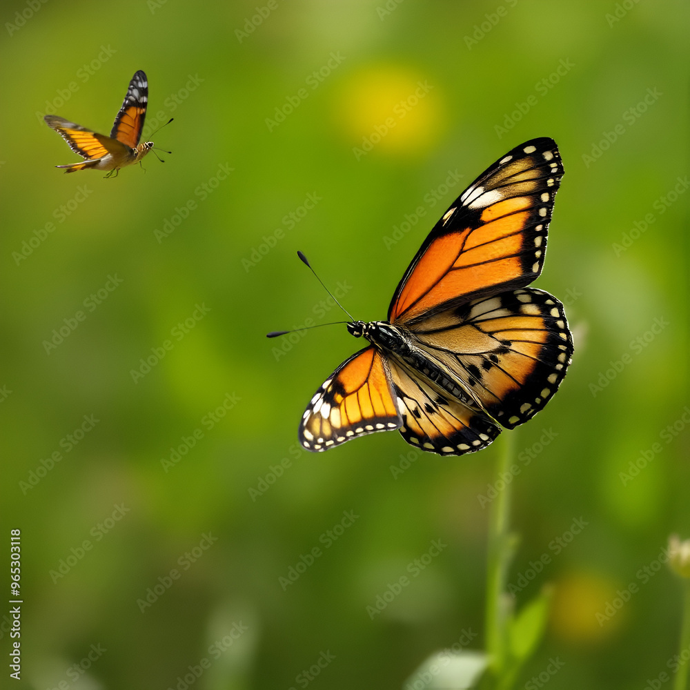 flying plain tiger butterflies in green garden background flying plain tiger butterflies in green garden background