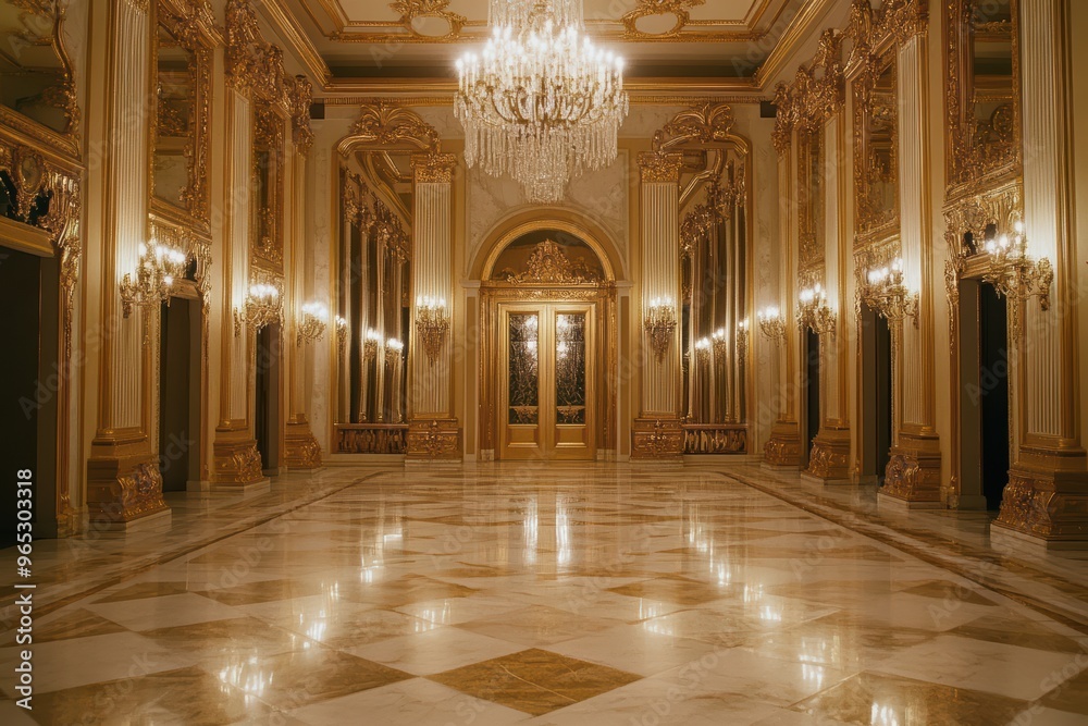 Fototapeta premium Grand Hallway with Golden Decorations.