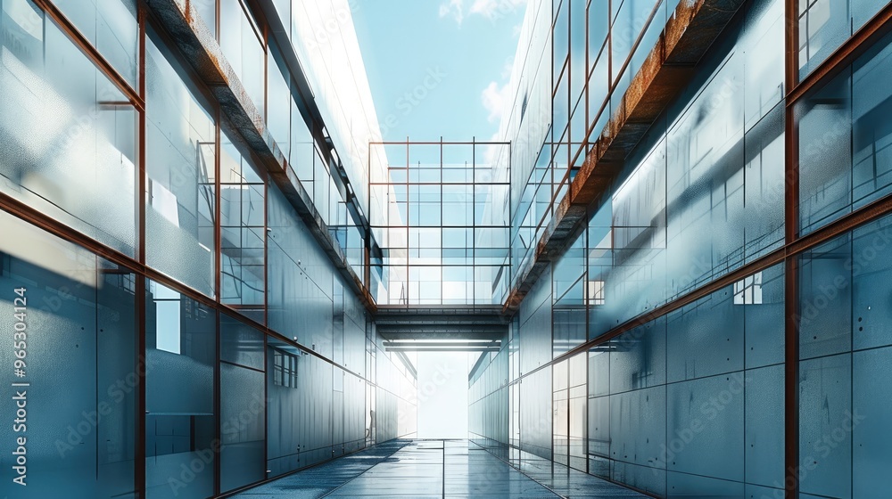 facade design, short connect two building steel overpass. Generative AI. facade design, short connect two building steel overpass. Generative AI.