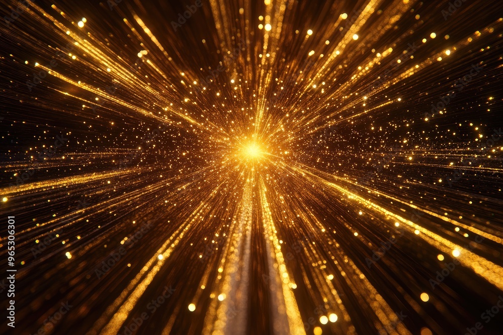 Abstract Golden Light Burst with Bokeh and Lines