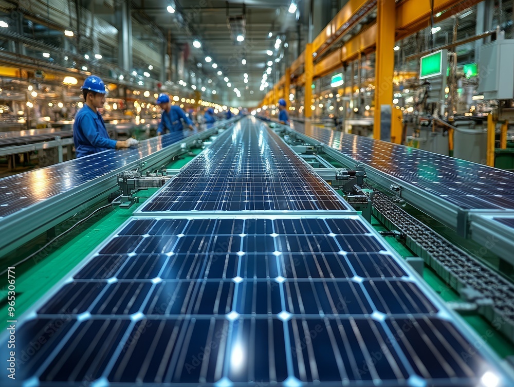 Solar Panel Production Line Factory Workers Manufacturing Renewable Energy Solar Panel Production Line Factory Workers Manufacturing Renewable Energy